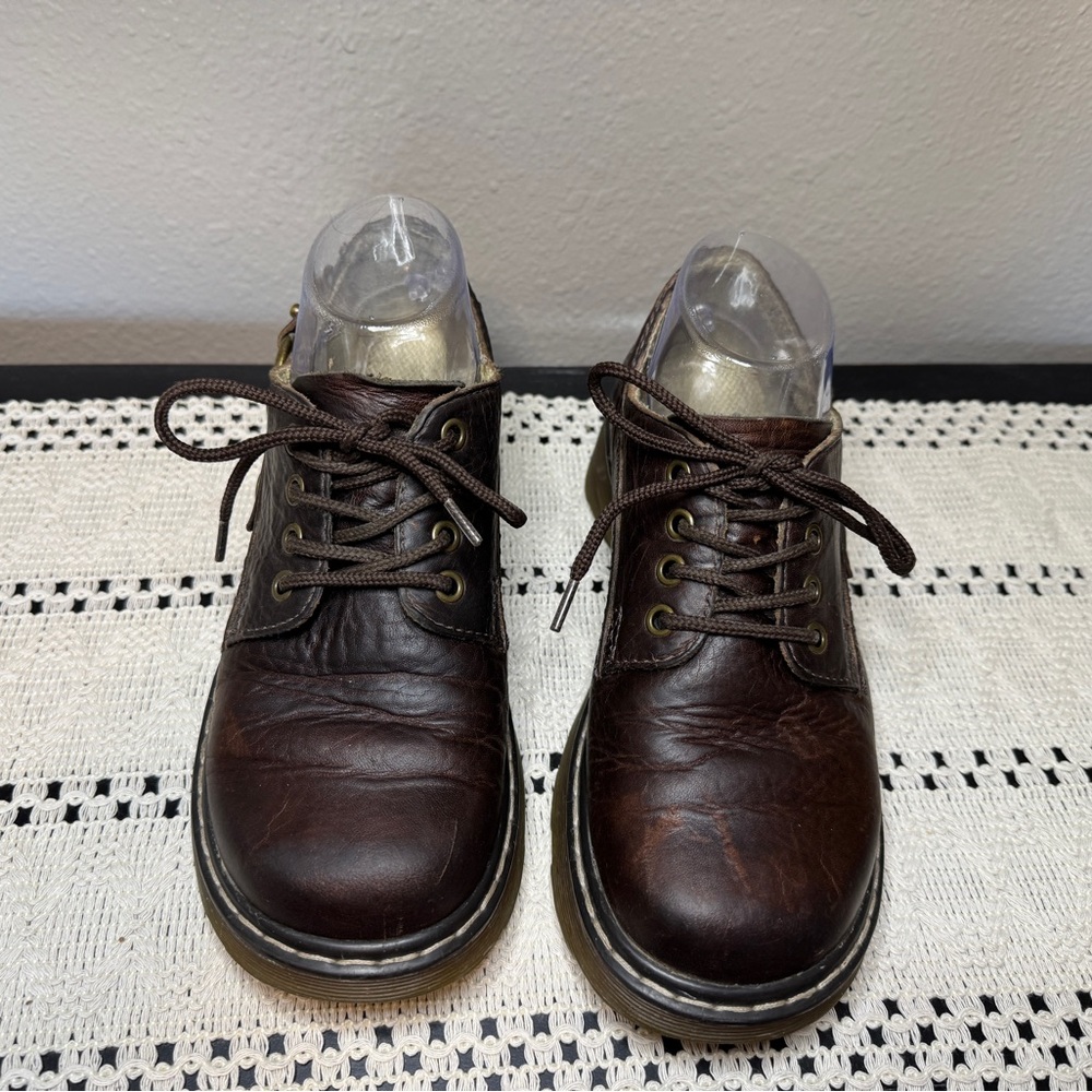 Vintage Y2K Dr. Martens Brown Leather Chunky Lace up Flats - Picture 6 of 7